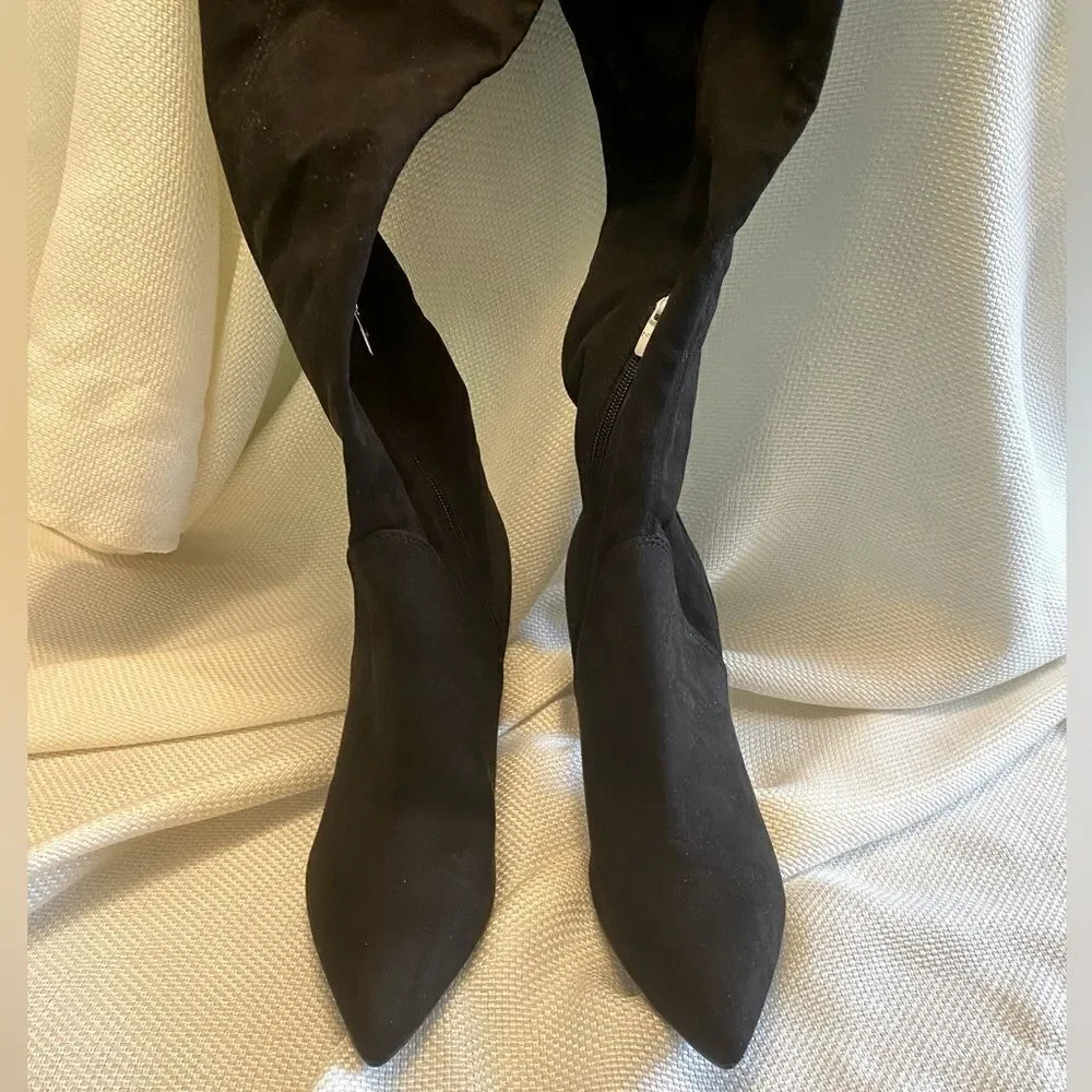 NWOT Marc fisher black faux suede block heel over the knee fabric boots size 12